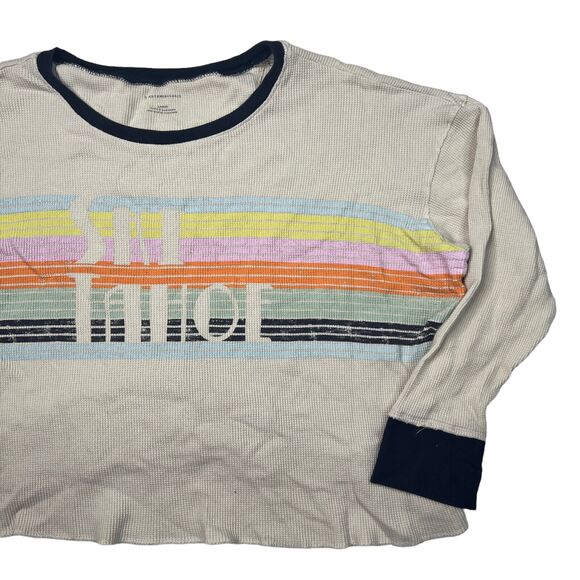 Anthropologie Ski Tahoe Thermal Waffle Knit Crop Long Sleeve Shirt Rainbow Large - Picture 3 of 7